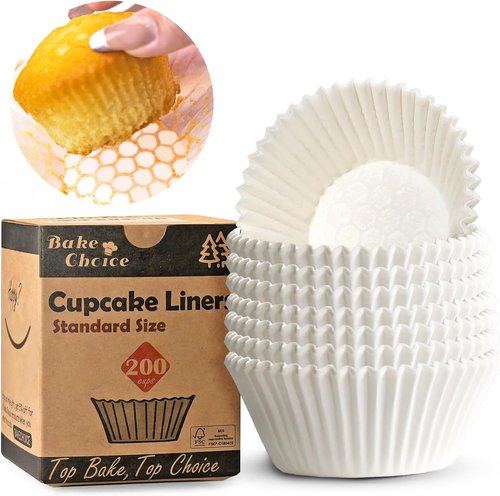 Bake Choice 200pcs White Cupcake Liners - Greaseproof Non-Stick Muffin Wrappers for Parties & Events