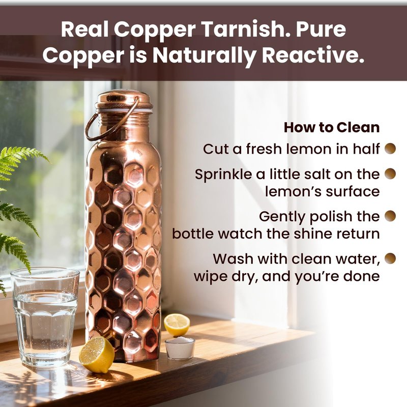 Craft Trade 100% Pure Copper Water Bottle 32 Oz, Ayurveda Copper Bottle for Drinking, Handcrafted Honeycomb Finish with Jute Carry Case, Boosts Immunity & Digestion, Leak-Proof, BPA-Free, 2 Pk