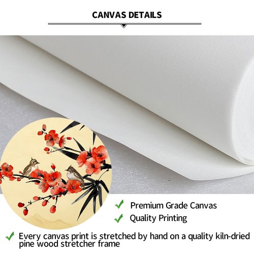 iKNOW FOTO Large Bamboo Plum Blossoms Chinese Traditional Wall Art with Birds Black and Red Canvas Painting for Living Room, Hallway, Home Office, Asian Wall Decor, Modern Chinese Art 20x55 Inches