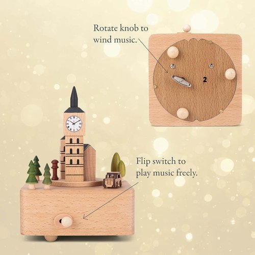Cottage Garden Big Ben Car - Woodgrain 6-Inch Beech Wind-Up Musical Figurine for Collectors