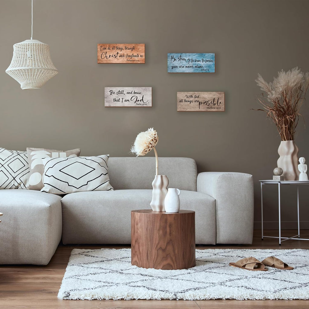 ZONWUTHY Bible Verses Wall Decor - Rustic Wooden Christian Signs | Motivational Prayer Art (10x4)