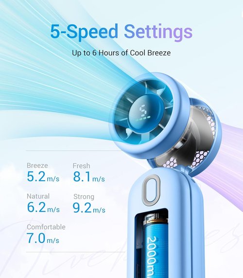 Diveblues Portable Handheld Turbo Fan - High-Speed USB Rechargeable Pocket Fan for Travel & Home (Blue)