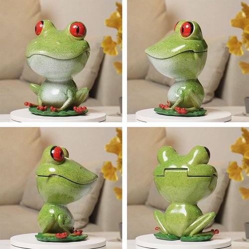 NENBOLEC Candy Dish Cookie Jar Frog Figurine Sculpture Modern Decor Gifts Polyresin Statue Green 8.0inch