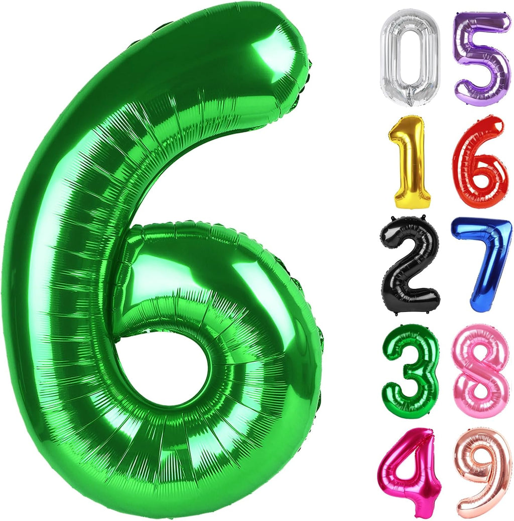 Number 6 Foil Balloon - Dark Green 40 Inch Giant Balloon for 6th Birthday Party Decorations