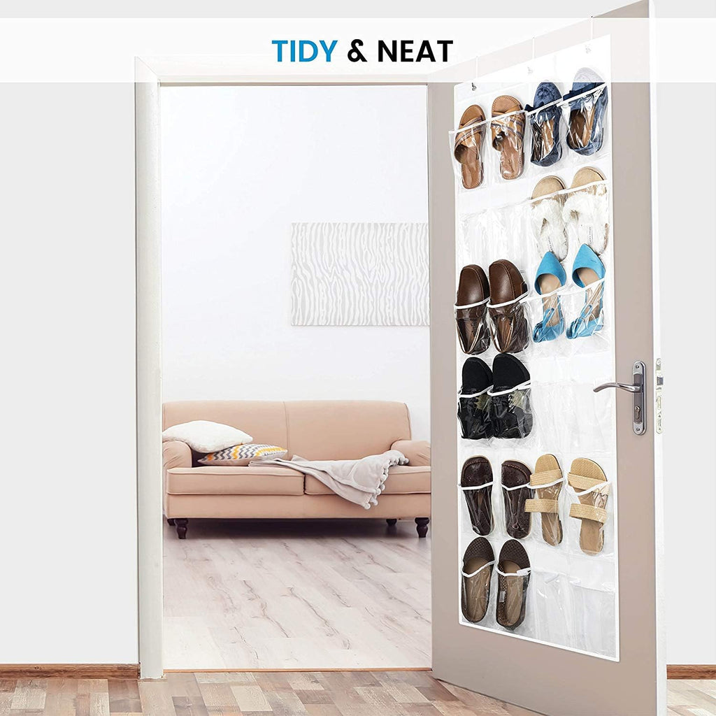 ZOBER Over The Door Shoe Organizer - 24 Pocket Hanging Rack for Shoes, Towels & Toys | Space-Saving Storage Solution