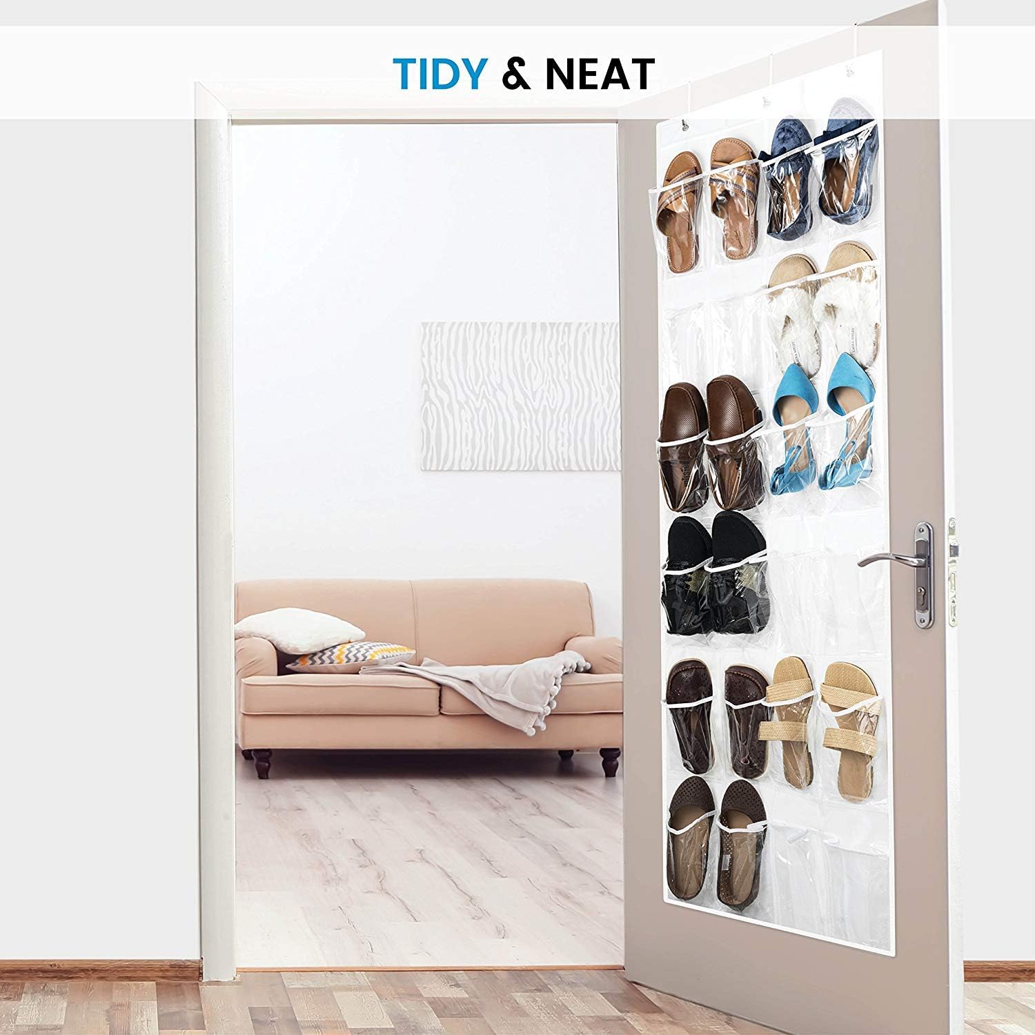ZOBER Over The Door Shoe Organizer - 24 Pocket Hanging Rack for Shoes, Towels & Toys | Space-Saving Storage Solution