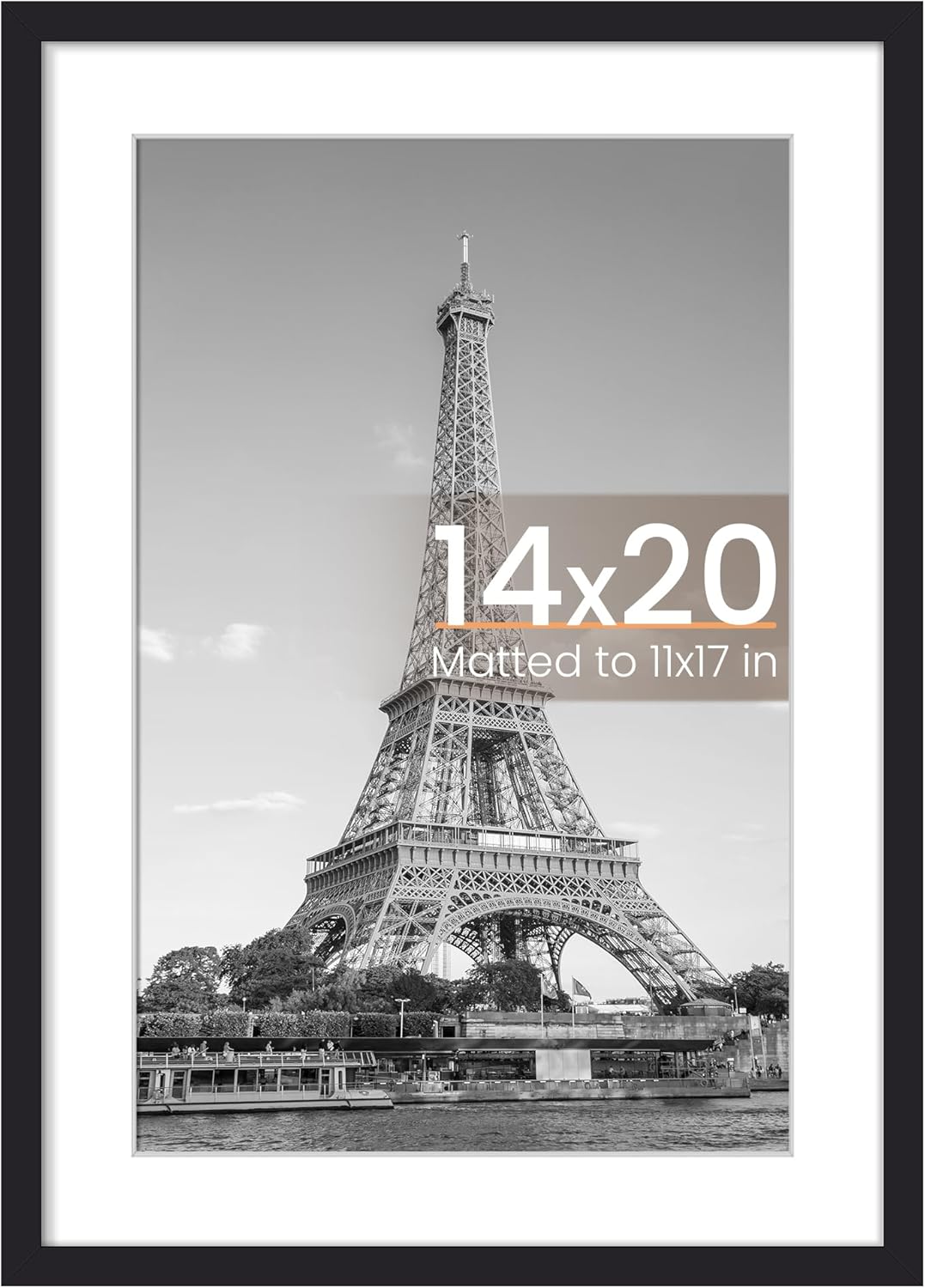 Upsimples 14x20 Picture Frame - Versatile Display for 11x17 Photos with Mat or 14x20 Without, Black