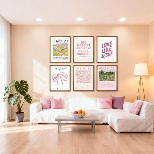 Christian Canvas Wall Art by Pink - Set of 6 Bible Verse Prints | Trendy Scripture Decor for Girls' Rooms