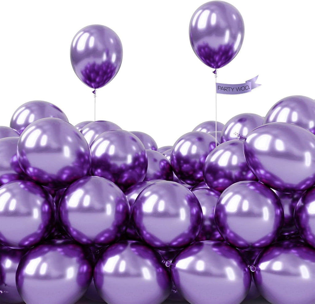 PartyWoo Metallic Purple Balloons - 50 Pcs Mini Chrome Latex for Graduation & Birthday Celebrations
