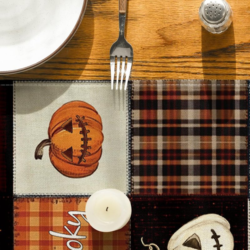 Artoid Mode Black Cat Bat Pumpkin Spooky 210 GSM Halloween Table Runner, Ghost Kitchen Dining Table Decoration for Home Party Decor 13x90 Inch