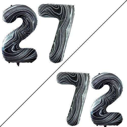 GOER Jumbo 27 Balloons - 42 Inch Marble Black Foil Helium Decorations for 27th Birthday Party