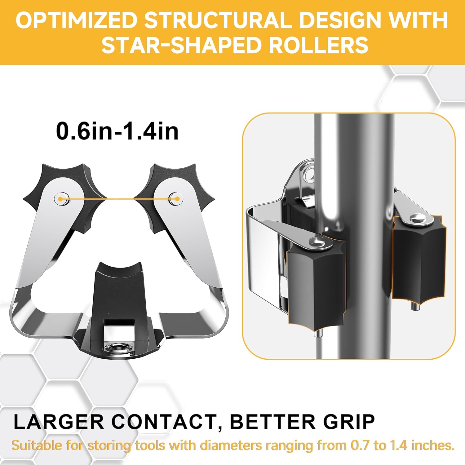 Skiennix Broom Holder Wall Mount - 12 Pack Metal Mop Clips with Star-Shaped Rollers for Garden Tool Storage