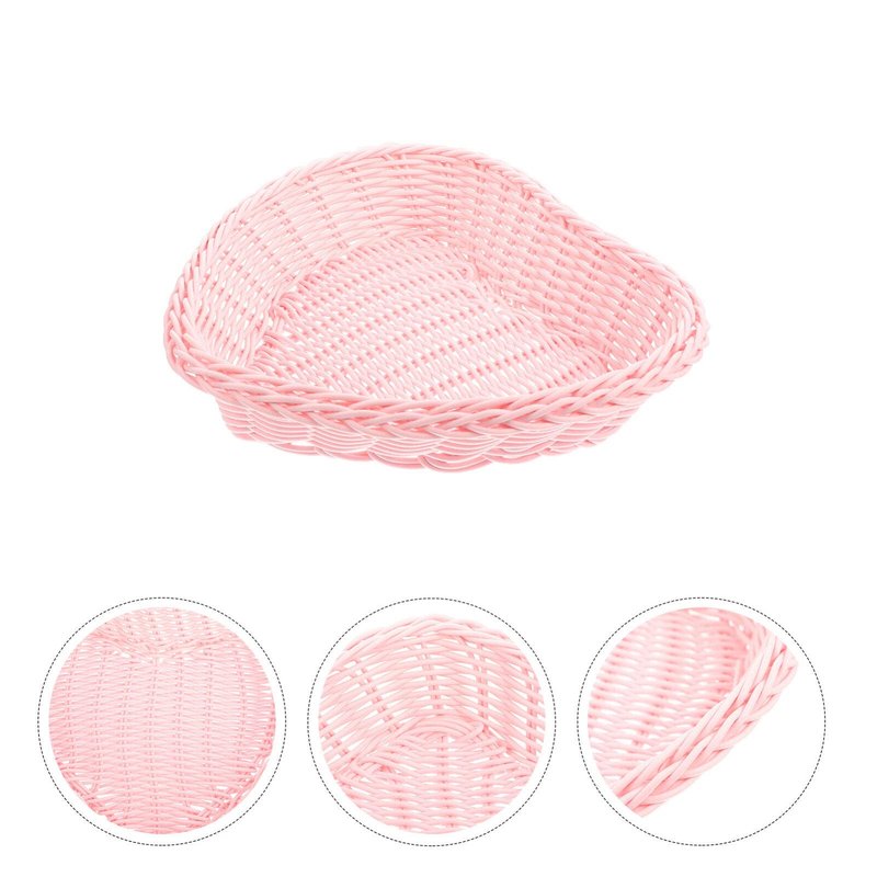 Sewroro Heart Shaped Rattan Basket, Vegetable Fruit Bread Serving Bowl Imitation Rattan Wedding Candy Baskets Dessert Display Tray Desktop Storage Basket (Pink)