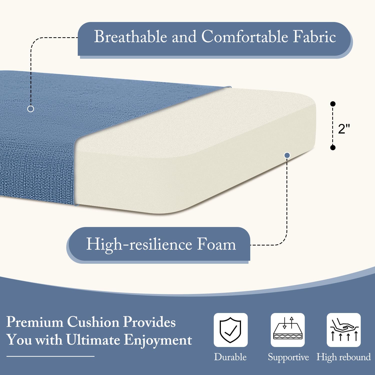 Cozyide Chair Cushions for Dining Chairs, Square Chair Pads with Ties and Non-Slip Bottom, Kitchen Chair Cushions 4 Pack, 16" x 16" x 2", Khaki