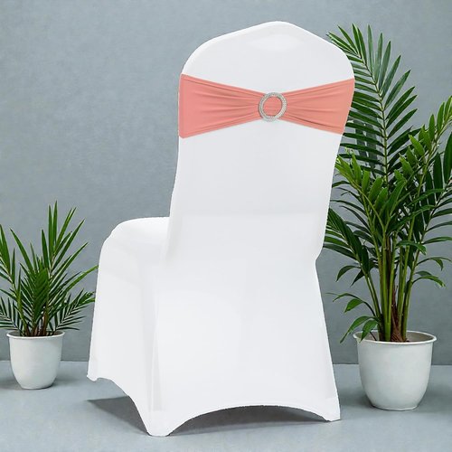 MDS Spandex Chair Sashes - Premium Stretch Covers with Buckle Slider for Weddings & Events | Coral Peach, Pack of 100
