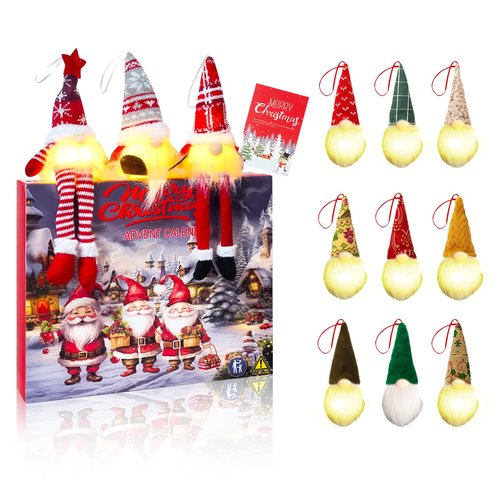 Gnome Christmas 2025 Advent Calendar,with Light-Up Dwarf Ornaments, 24-Day Christmas Gnome Countdown Calendar Decoration for Tree Window Mantel, Xmas Gifts for Kids Teens Boys Girls Adults Friends (12 dwarfs)