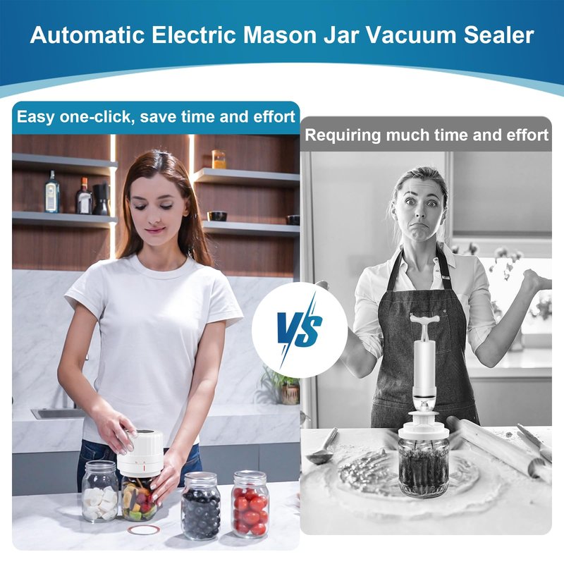 Electric-Mason-Jar-Vacuum-Sealer, Automatic Wide Mouth and Regular Mouth Mason Jar Vacuum Sealer Kit, VP06+ Vaccum Sealer for Jars with Opener & 5 Pairs of Lids (White)