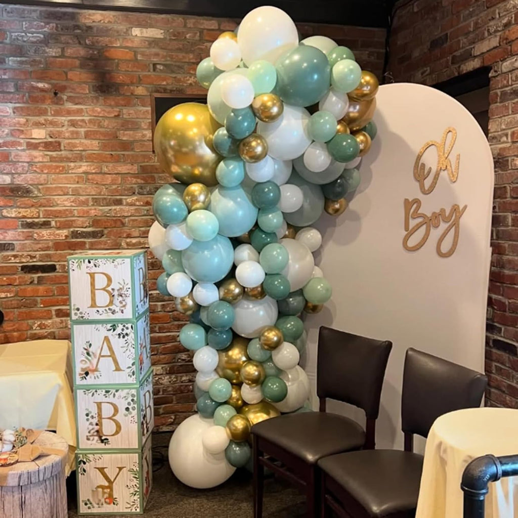 Sage Green & Blue Balloons - 60 PCS 12-Inch Dusty Green, Blue, Sand & Gold for Baby Shower | Wedding Decor