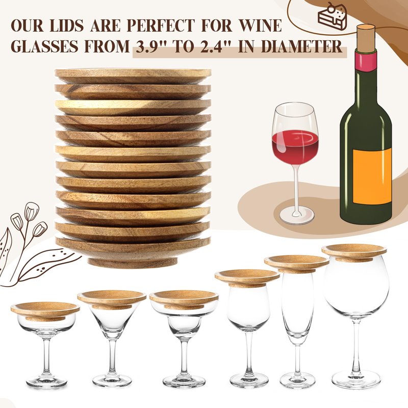 Mumufy 12 Pcs 4" Acacia Wood Wine Glass Charcuterie Topper Wine Glass Covers to Keep Bugs out Mini Charcuterie Board for Housewarming Gifts Cheese Parties Family Gatherings Bars Restaurants