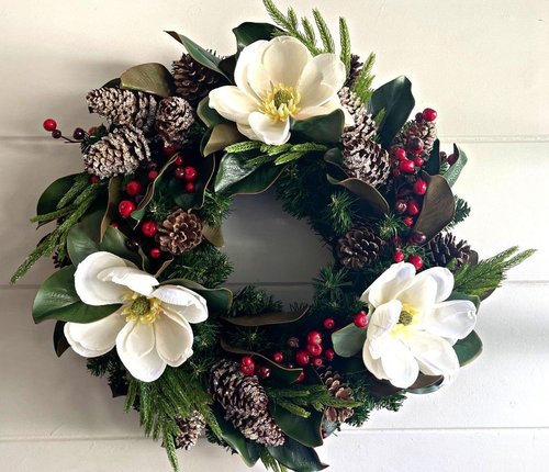 Happy Holiday | Handcrafted Artificial Floral Wreath - Year-Round Decorative Door Accent