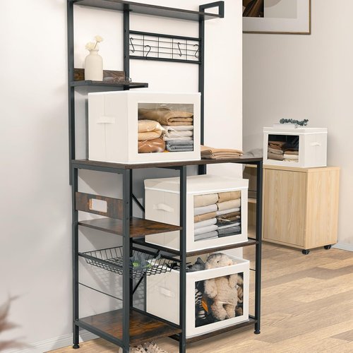 Homsorout Foldable Storage Boxes - Large Organiser Cubes with Lids & Clear Window | Beige 6-Pack