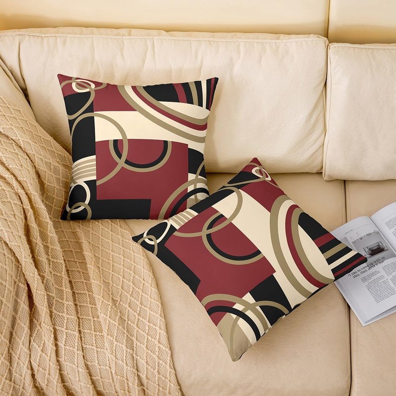 Feelyou Geometric Throw Pillow Covers 20"x20" Set of 2 Geometric Brown Black Red Pillow Cases Cushion Covers for Living Room Bedroom Stripe Line Decor Throw Pillowcases for Sofa Couch Chair