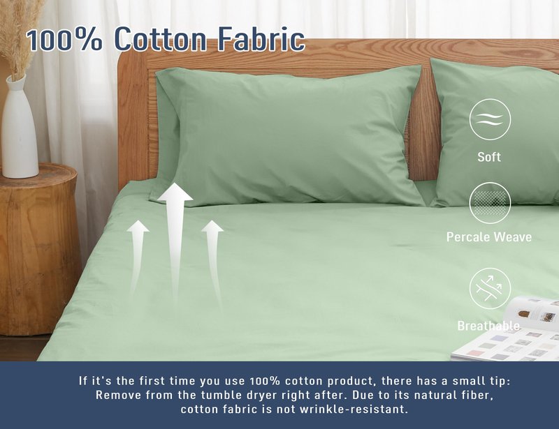 HOMTEC Pillow Cases, King Size Cotton Percale Weave Pillowcases, Pre-Shrunk Breathable and Hypoallergenic Pillowcases, Set of 2 (2 Piece King 20 Inch x 40 Inch, Sage Green)