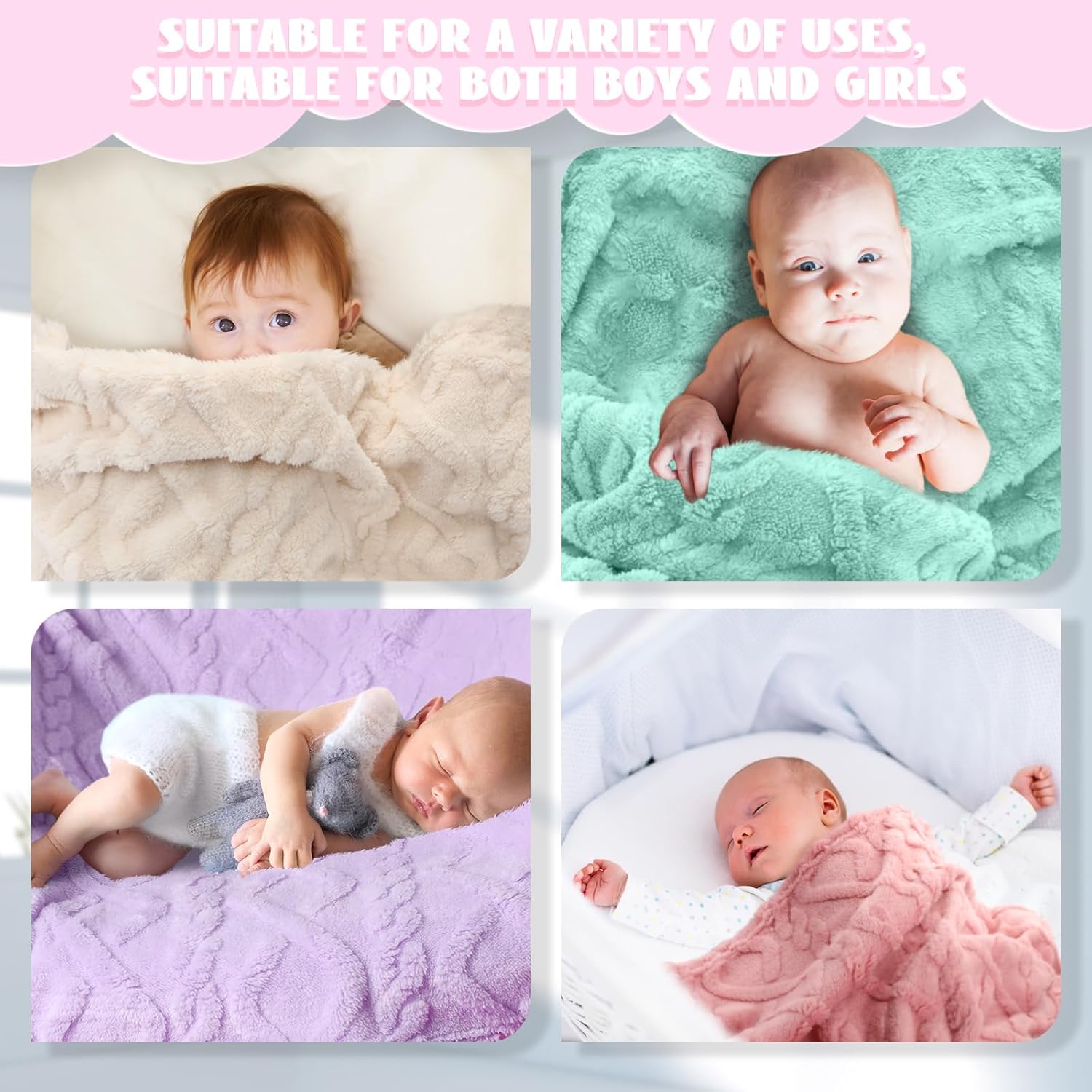 VitalCozy Fleece Baby Blankets - 3D Soft Plush Warmth | 4 Pcs 30" x 40" for Newborns & Toddlers