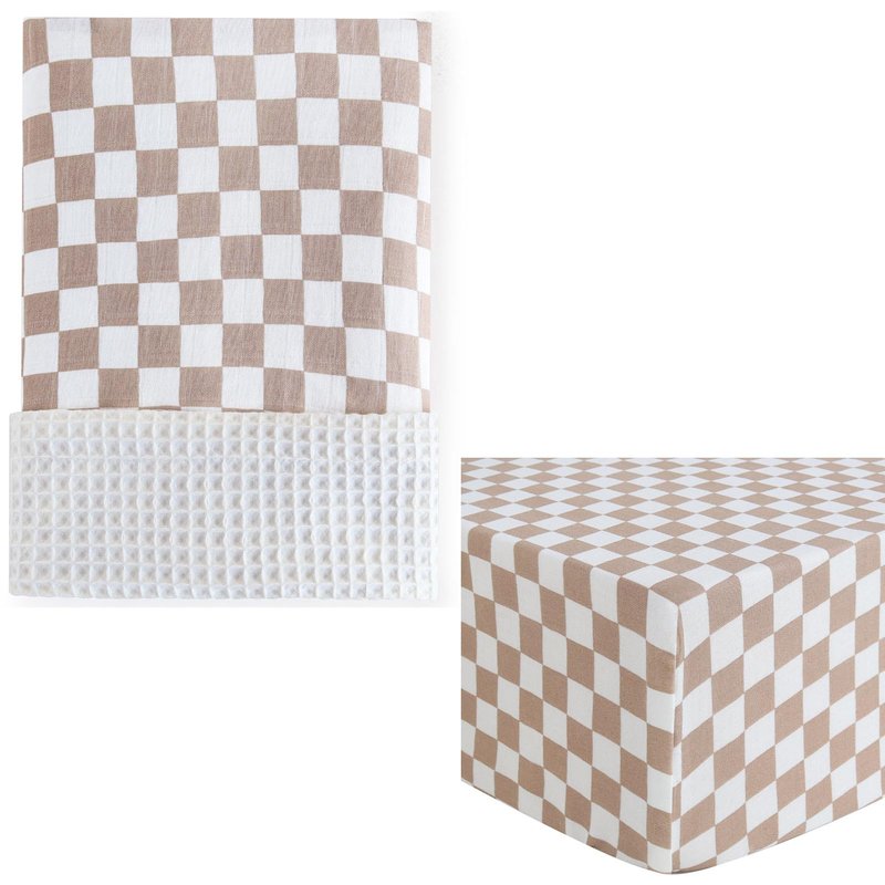 LifeTree Waffle Baby Blankets Neutral, Muslin Checkered Swaddle Blanket for Boys Girls, Fitted Crib Sheets Infant Newborn, 70% Viscose from Bamboo and 30% Cotton