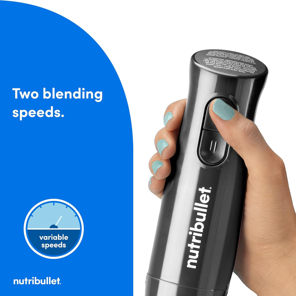 Nutribullet Immersion Blender - Powerful Dark Gray Handheld Mixer for Smoothies & Soups