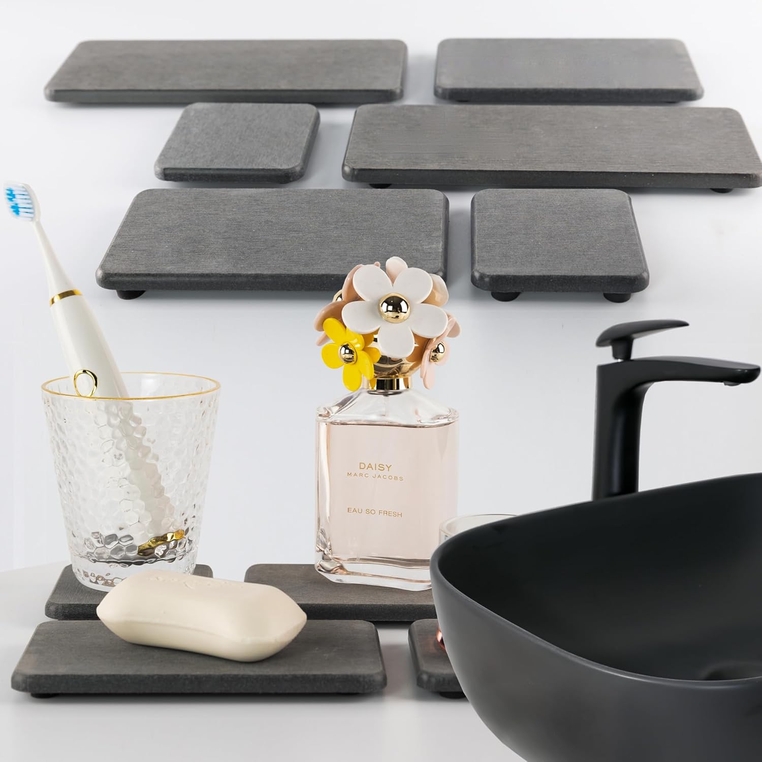 NiuYichee Diatomite Coasters - Set of 4 Water Absorbent Kitchen & Bathroom Trays | Modern Home Decor
