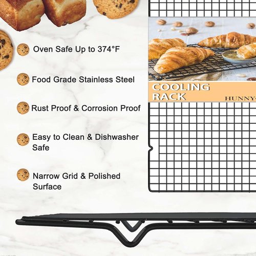Hunnycook Stainless Steel Cooling Rack - 15.8” x 9.8” Oven Safe Baking Rack for Roasting & Grilling