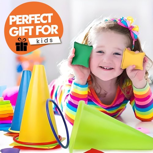 CircleCraft Ring Toss Game Set - 31 Pcs Plastic Cones & Rings for Kids & Adults | Perfect for Parties & Outdoor Fun
