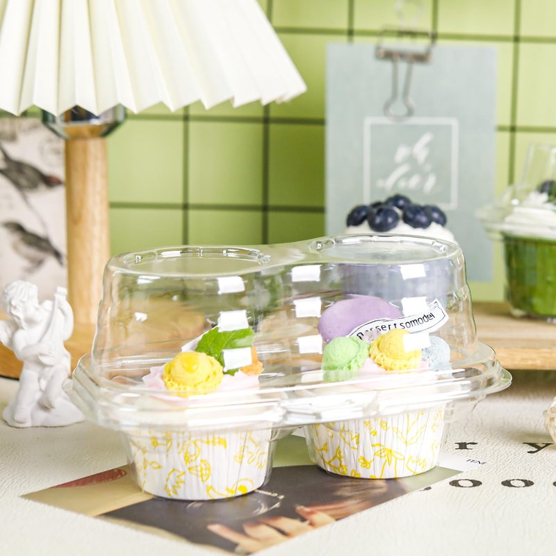 NPLUX 2 Count Cupcake Containers 75 Pack Cupcake Holder with Connected Airtight Lid Cupcake Boxes for 150 Cupcakes Muffins, BPA Free, Standard Size