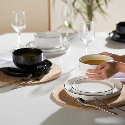 Cambridge Classics 12-Piece Ceramic Dinnerware Set - Round, Microwave & Dishwasher Safe for 4