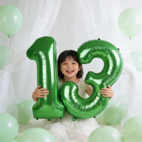 Large Dark Green Number 13 Balloon by [Brand Name] - 40 Inch Foil Party Decoration for Birthdays & Weddings