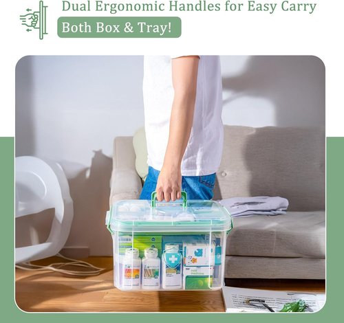 ANYPROLUS 15QT Clear Medicine Organizer Box - Durable Plastic First Aid Container with Tray