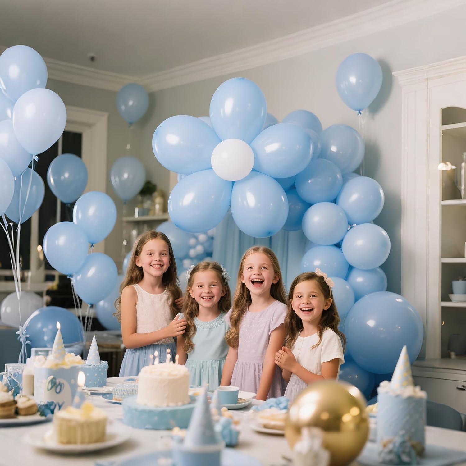 Skiennix Pastel Blue Balloons - 12 Inch Latex Balloons for Birthday Parties & Baby Showers | 110 Pack with Ribbons