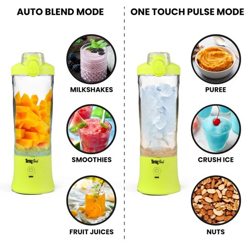 Total Chef Portable Blender - For Smoothies & Protein Shakes, USB Rechargeable Cordless Mini Travel Mixer, Personal Juicer, Ice Crusher, Blender Bottle for Home & Kitchen, 20oz, Neon Green