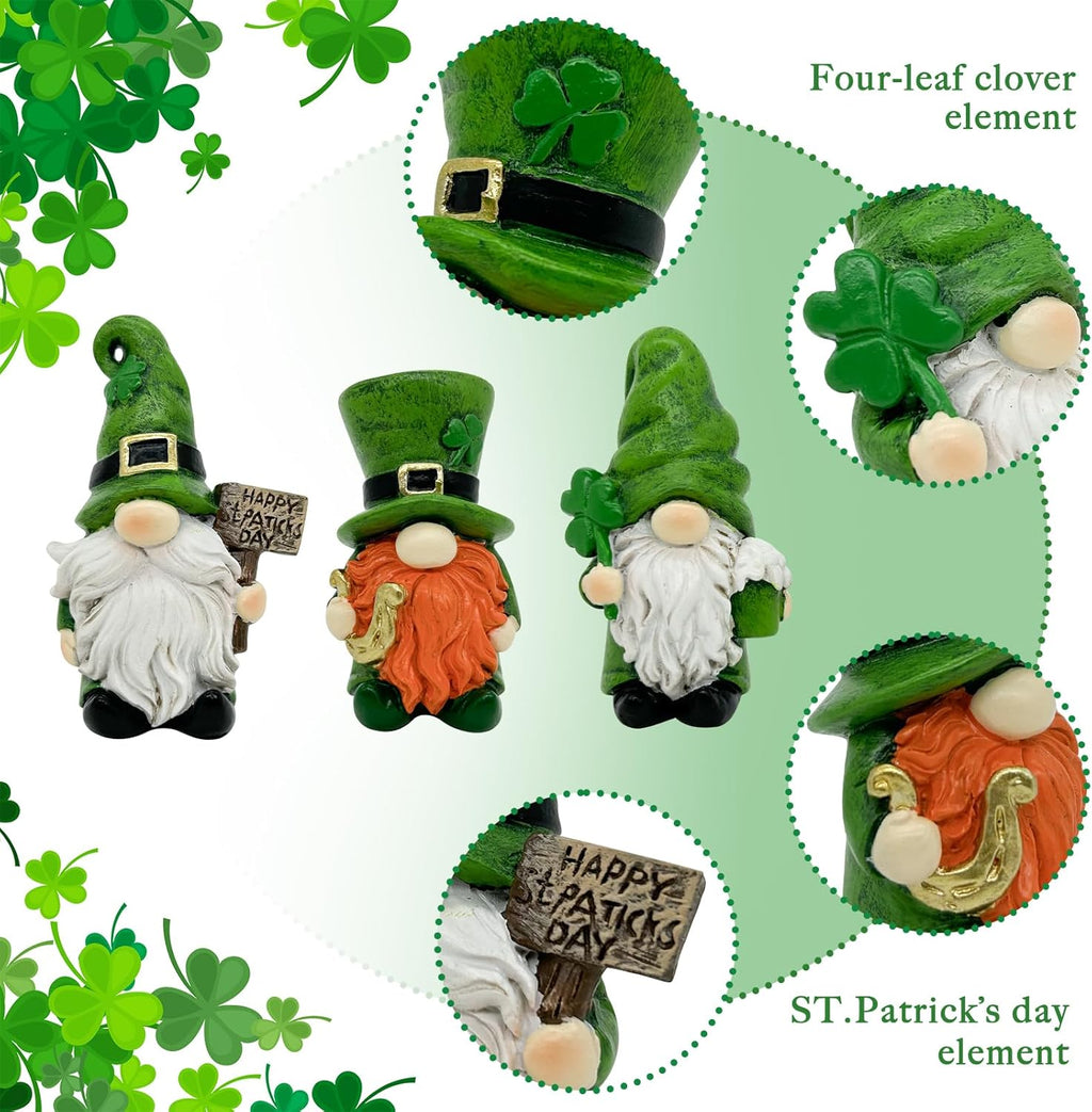 Uniboho St. Patrick's Day Gnomes - 3-Piece Green Irish Leprechaun Figurines for Home Decor