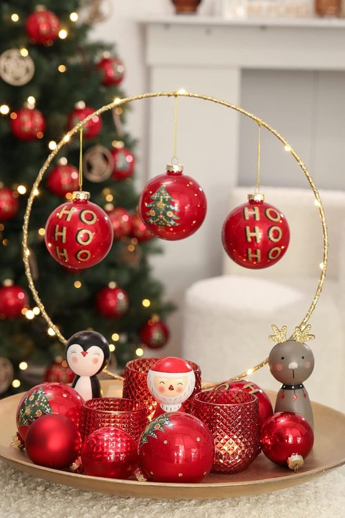 DN DECONATION Red Christmas Ball Ornaments - 3.15" Glass Ornaments for Festive Tree Decor