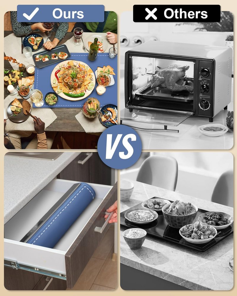 Electric Warming Tray with Adjustable Temperature, Foldable Food Warmer for Parties Features 3 Modes & Fast Heating, Hot Plate for Buffet, Family Gatherings, Sabbath, Holidays