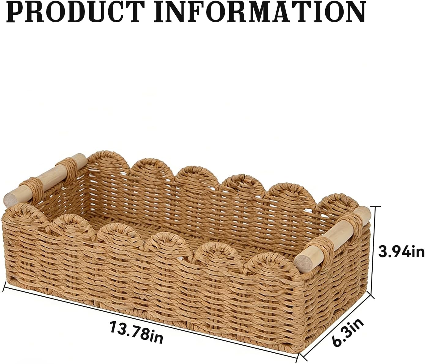 Skiennix Scalloped Edge Toilet Paper Storage Basket - Upgraded Paper Rope Design | Small Neutral Decor