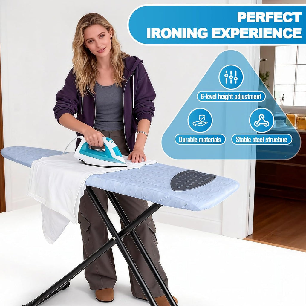 Skiennix Ironing Board - Heavy Metal Frame with Silicon Iron Mat | Foldable & Adjustable 13x43in