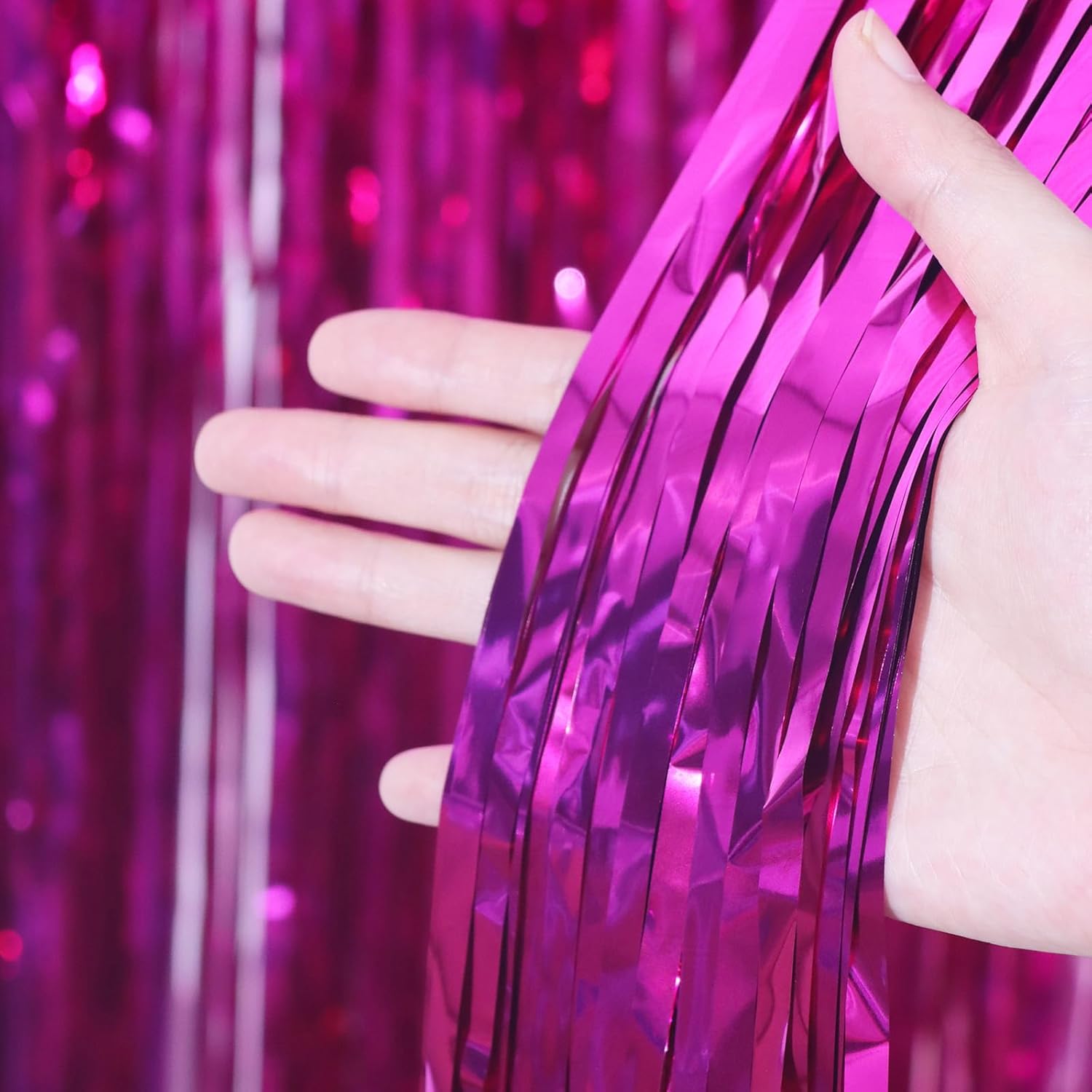 Voircoloria 4 Pack Pink Foil Fringe Backdrop Curtains - Tinsel Streamers for Birthday, Graduation & Baby Showers