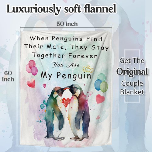 Einanmut Gifts for Her or Him, Wedding Anniversary Blanket, Gift for Wife, Romantic, Birthday, I Love You Gifts for Boyfriend Girlfriend, Wedding Gift for Couples Wife Husband Penguin 60" x 50"