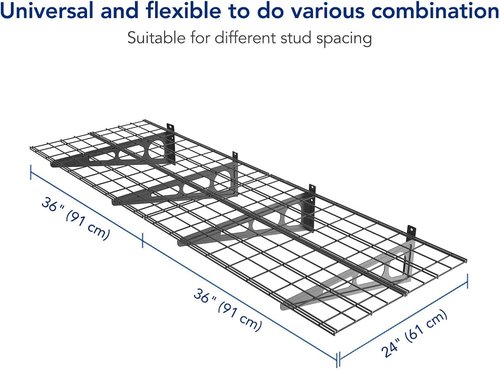 FLEXIMOUNTS 4-Pack Wall Shelf | 24"x72" Garage Storage Rack - Classic Black Floating Shelves