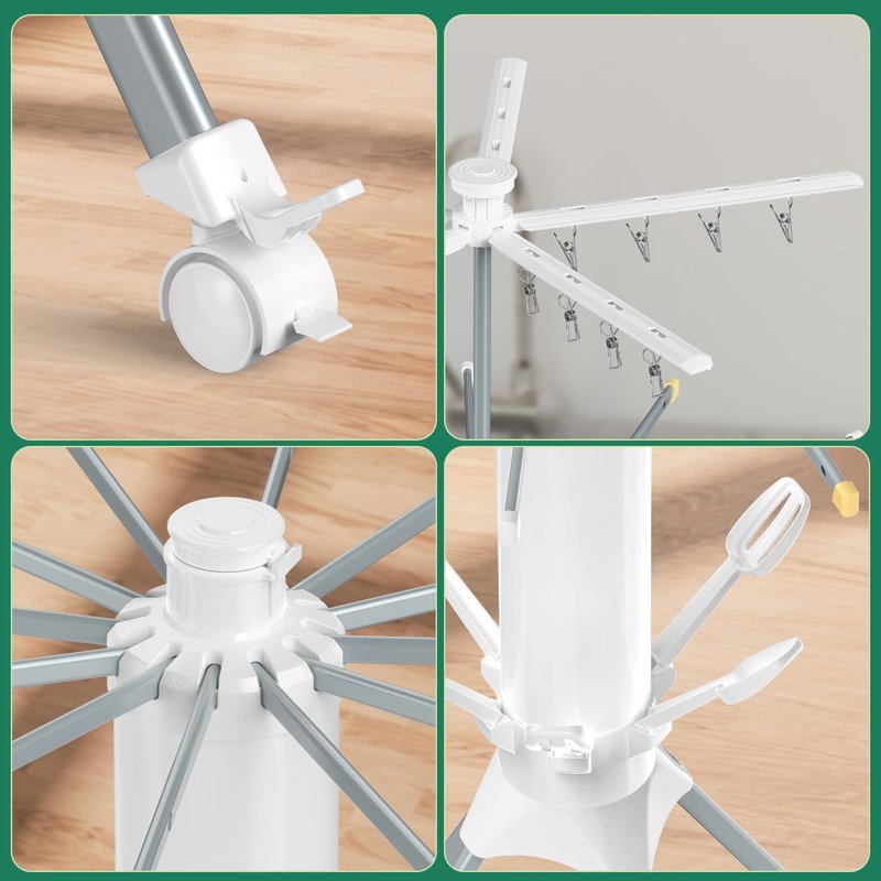 GBEER Clothes Drying Rack Foldable, 4-Legged Laundry Drying Rack Collapsible, Clothing Drying Rack with 4 Pulleys, 3-Tier Collapsible Drying Racks for Laundry and Shoes