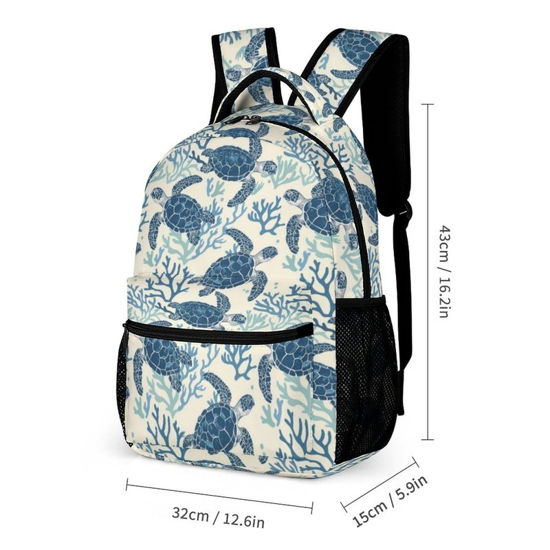ZCJB-WSRY Sea Turtle Backpack with Lunch Box & Pencil Case, 16 Inch Cute Sea Turtle Themed Bookbag, Adjustable Lightweight Large Capacity, Colorful Backpack Set for Kids Girls Boys School