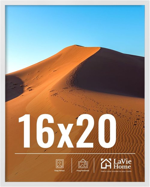 LaVie Home 16x20 Picture Frame - Classic White Frame with HD Plexiglas for Vertical/Horizontal Display